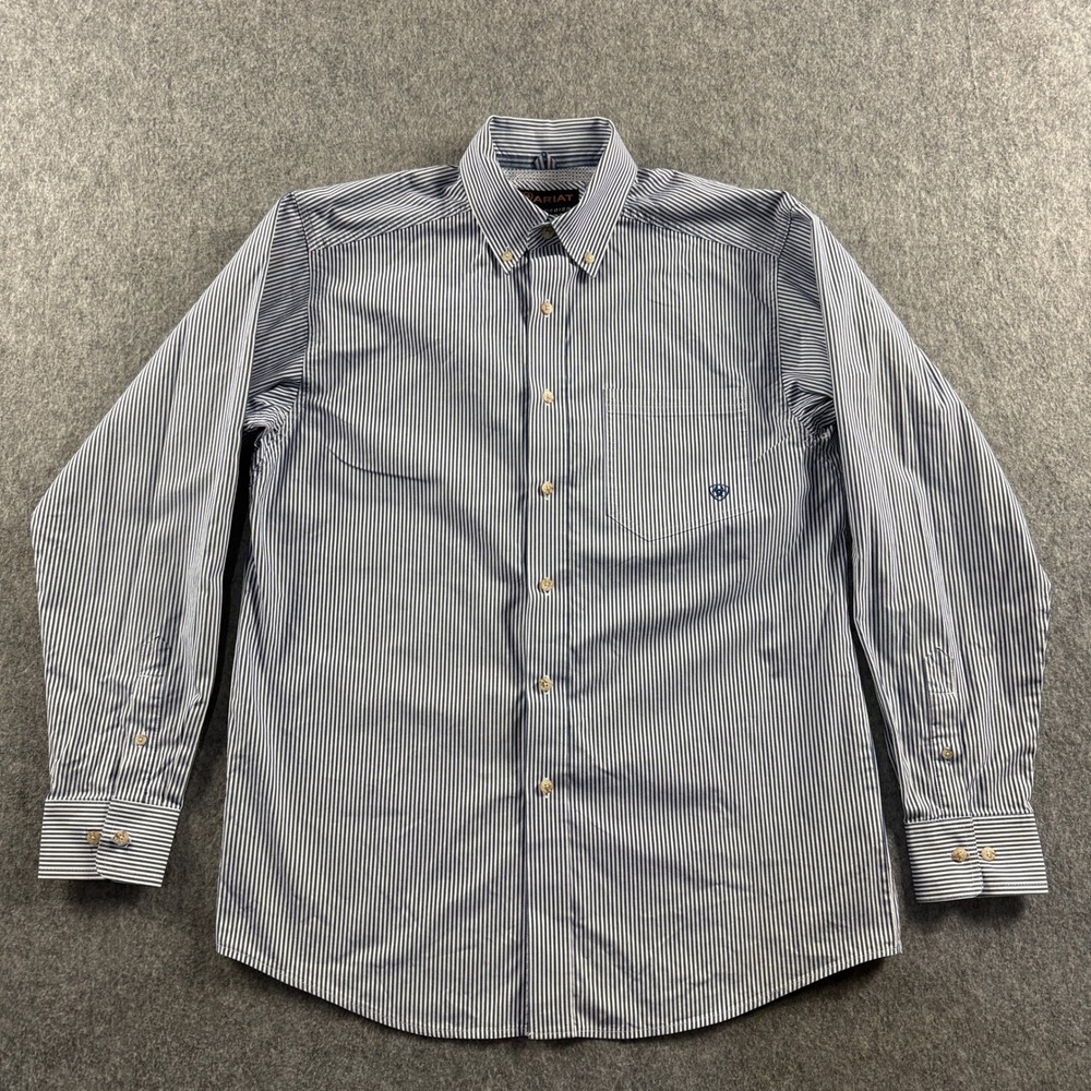 Ariat Men's M Blue White Striped Long Sleeve Western Button Up Shirt